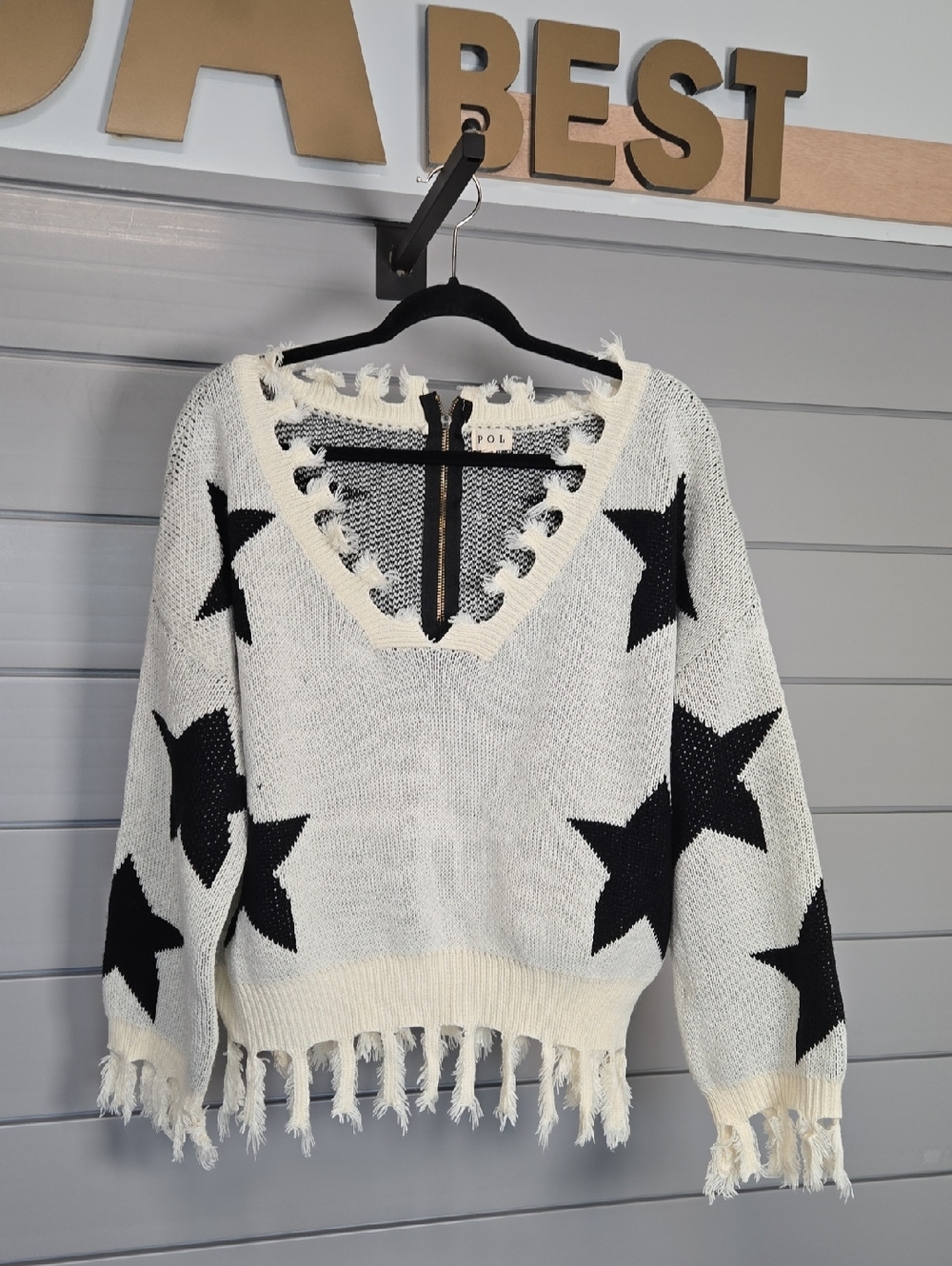 POL Star Frayed Sweater